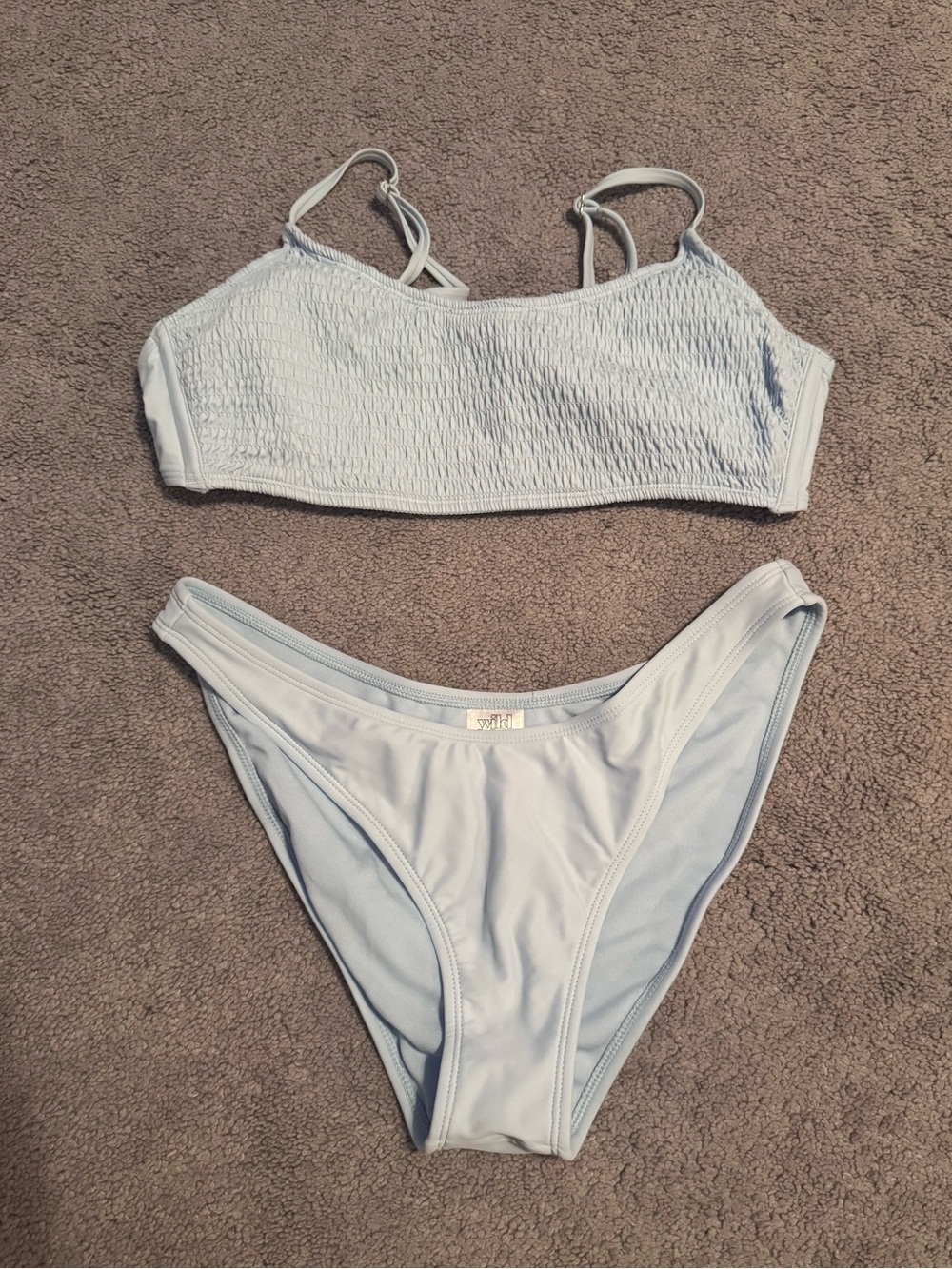 Light Blue Smocked Bikini Set